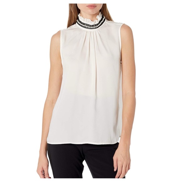 Nanette Lepore Pearl Mock Neck Sleeveless Blouse - Picture 1 of 15